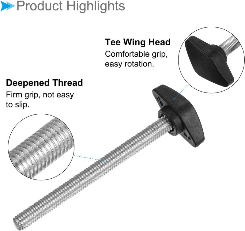 CoCud Tee Wing Knobs Thumb Screw, M8 x 80mm Male Thread, Plastic T Thumb Clamping Screw Threaded Stud Hand Knobs Grip, (Applications: for Machinery Lathes), 4-Pieces - Image 5